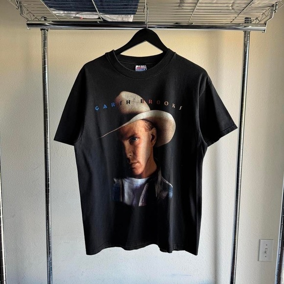 90s Garth Brooks Country Tour Concert Black Boxy Fit Graphic Tee Shirt - Picture 1 of 5